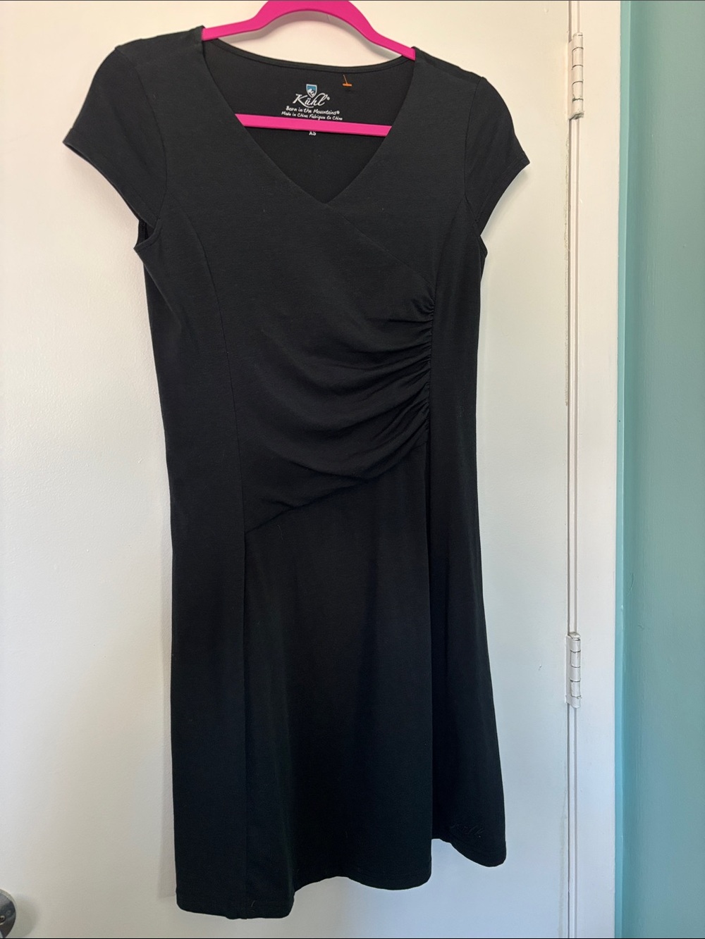 Kuhl Black V-Neck Ruched Midi Dress XS extra small cool max